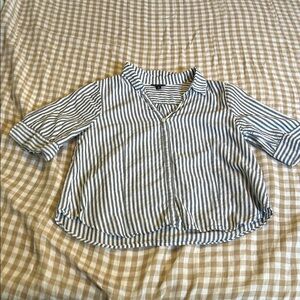 J. Crew Navy and White Striped Button Down Shirt